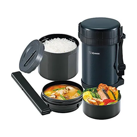 Hộp cơm giữ nhiệt Zojirushi SL-GH18-BA 3 ngăn Nhật Bản - Chất liệu cao cấp, giữ nóng hiệu quả đến 8 giờ, tiện lợi mang đi học, đi làm