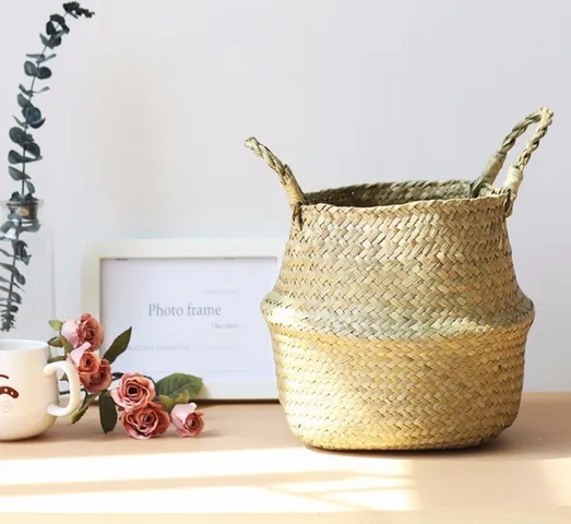 Giỏ Cói Trồng Cây Thủ Công - Vật Trang Trí Tự Nhiên Cho Phòng Khách, Homestay, Quán Cà Phê - Thân Thiện Môi Trường