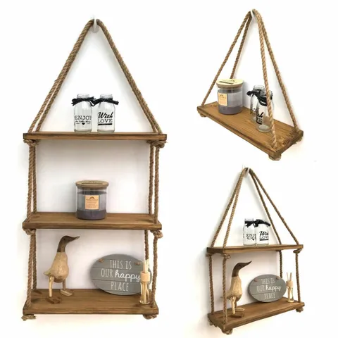 Kệ Gỗ Treo Tường Bắc Âu - Kệ Trang Trí Phòng Khách Độc Đáo Tiết Kiệm Không Gian, 40x13cm, Dây Treo Chắc Chắn