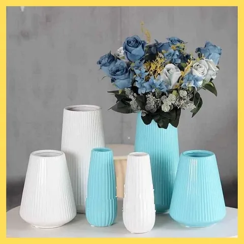 Bình Hoa Gốm Sứ Bát Tràng Họa Tiết Sọc Nổi Màu Pastel - Trang Trí Nhà Cửa Tối Giản Sang Trọng, Phong Cách Hiện Đại