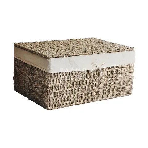 Giỏ Cói Đựng Đồ Hình Chữ Nhật Có Nắp - Sản Phẩm Thủ Công Tinh Tế, Đẹp Mộc Mạc Cho Nội Thất Phòng Khách, Phòng Ngủ
