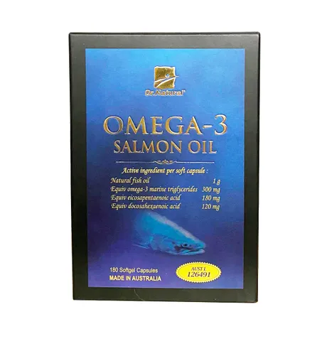 Viên Dầu Cá Hồi DR Natural Omega 3 Salmon Oil Úc - Hỗ Trợ Sức Khỏe Não Bộ và Mắt, Giảm Mỡ Máu, 180 Viên/Hộp