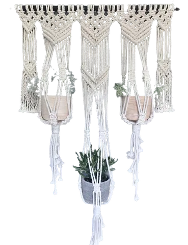 Bộ 3 Giỏ Treo Cây Đan Macrame Thủ Công - Trang Trí Nhà Cửa Vintage Độc Đáo, Vẻ Đẹp Tinh Tế Cho Không Gian Sống