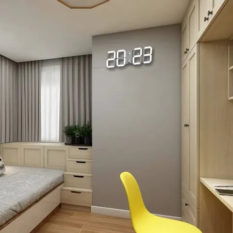 Đồng hồ Kỹ Thuật Số LED 3D Thông Minh Treo Tường & Để Bàn - Sang Trọng Cho Không Gian Nội Thất, Chế Độ Hiển Thị 12/24h, Hẹn Giờ