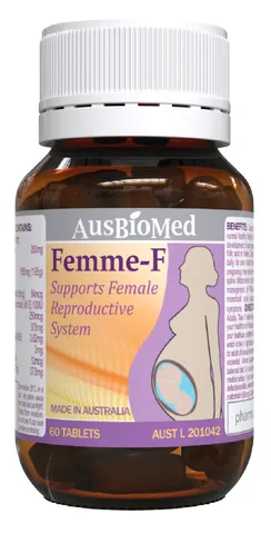 Viên uống Femme-F Ausbiomed - Hỗ trợ tăng khả năng thụ thai và bảo vệ thai nhi cho phụ nữ, 60 viên tự nhiên chất lượng cao
