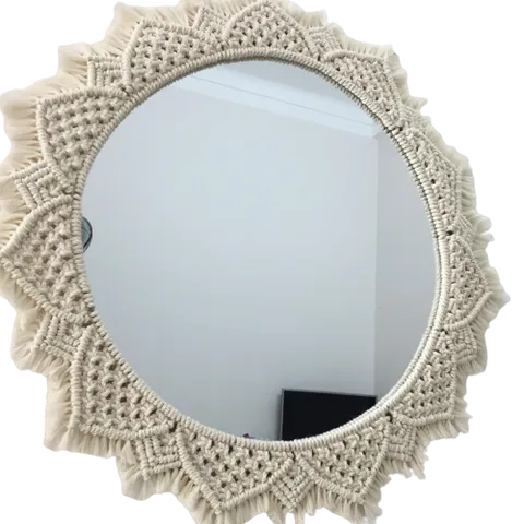 Gương treo trang trí viền đan macrame thủ công - Phong cách cổ điển sang trọng cho không gian nhà cửa độc đáo