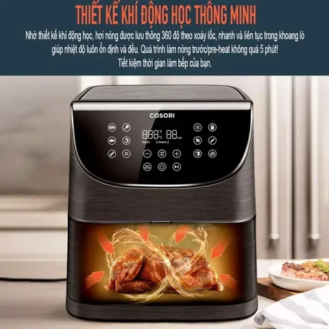 Nồi chiên không dầu Cosori CP158-AF 5.5L 1700W - Thiết kế hiện đại, giảm 85% dầu mỡ, 11 chương trình nấu, bữa ăn ngon miệng dễ dàng.