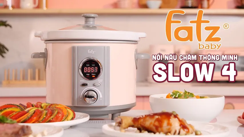 Nồi Nấu Chậm Hẹn Giờ Thông Minh Fatzbaby Slow 4 - Nồi Nấu Cháo Cho Bé Chất Liệu Sứ Ceramic An Toàn, Tiện Lợi