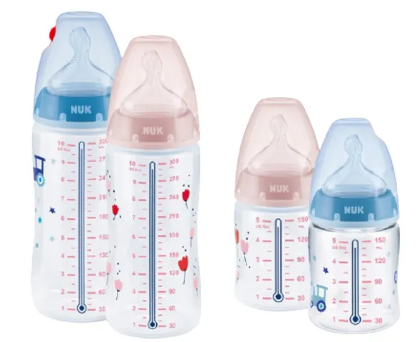 Bình sữa cảm biến nhiệt NUK PP cổ rộng, núm ty dẹt silicone an toàn cho trẻ sơ sinh - Tiện lợi, thông minh, phòng ngừa bỏng và đau bụng