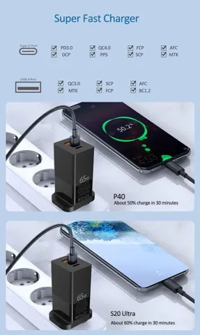 Bộ Sạc PD 65W 3 Cổng - Sạc Nhanh Cho iPhone, iPad, Macbook, Samsung, Laptop - Thiết Kế Gọn Nhẹ, Tương Thích Nhiều Thiết Bị