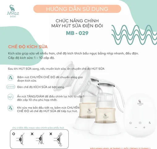 Máy Hút Sữa Điện Đôi Moaz Bebe MB-029 - 10 Chế Độ Hút, Thiết Kế Thông Minh, Tiện Lợi Cho Mẹ và Bé