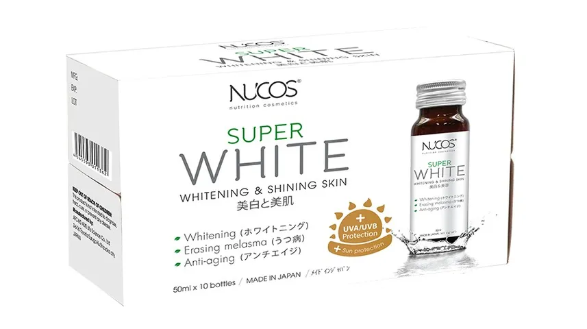 Nước Uống Trắng Da Nucos Super White Nhật Bản - Collagen & Vitamin C Hỗ Trợ Dưỡng Trắng Da, Hiệu Quả Giảm Nám, Đều Màu Da