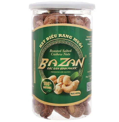 Hạt Điều Rang Muối Bazan Nguyên Hạt Tách Vỏ Sẵn - Hương Vị Tuyệt Hảo, Hộp 235g, 400g, 500g - Dinh Dưỡng Tốt Cho Tim & Xương