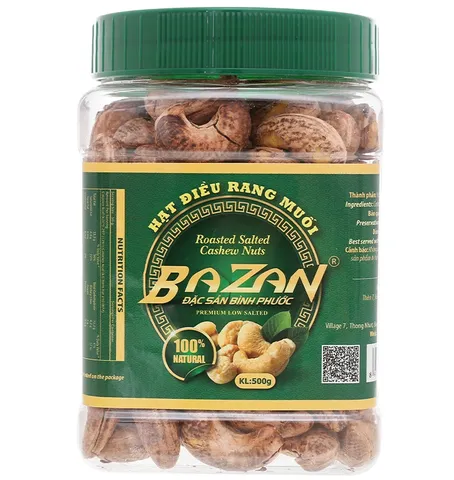 Hạt Điều Rang Muối Bazan Nguyên Hạt Tách Vỏ Sẵn - Hương Vị Tuyệt Hảo, Hộp 235g, 400g, 500g - Dinh Dưỡng Tốt Cho Tim & Xương
