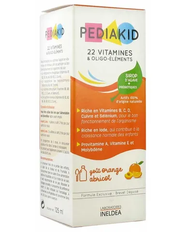 [Hàng nhập khẩu] Siro Pediakid 22 Vitamines cho trẻ từ 6 tháng - Vitamin tổng hợp 22 loại, dễ uống vị cam và mơ, tăng cường sức đề kháng, phát triển toàn diện.