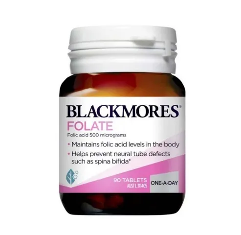 Viên uống Blackmores Folate 500mcg 90 viên - Bổ sung Axit Folic cho bà bầu, hỗ trợ sức khỏe mẹ và bé, ngăn ngừa dị tật ống thần kinh.