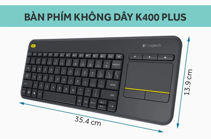 Bàn phím không dây điều khiển từ xa Logitech K400 PLUS - Phụ kiện máy tính tích hợp bàn di chuột, kết nối Bluetooth, thiết kế tiện dụng