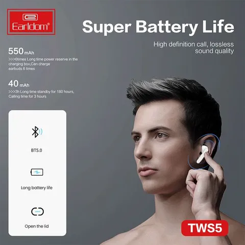 Tai nghe Bluetooth Earldom TWS5 - Âm thanh tuyệt vời, sử dụng liên tục 3 giờ, kết nối ổn định, thiết kế gọn nhẹ, công nghệ V5.0.