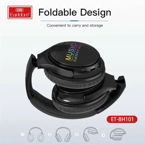 Tai nghe chụp Bluetooth không dây Earldom BH101 - Âm thanh chất lượng cao với đèn LED 7 màu tự động theo nhạc, thời gian sử dụng 10 giờ