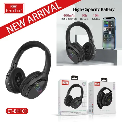 Tai nghe chụp Bluetooth không dây Earldom BH101 - Âm thanh chất lượng cao với đèn LED 7 màu tự động theo nhạc, thời gian sử dụng 10 giờ