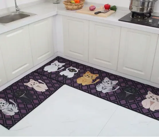 Bộ 2 Tấm Thảm Bếp Chống Trượt - Họa Tiết Độc Đáo, Kích Thước Lớn, Chất Liệu Siêu Thấm Hút Nước, Trang Trí An Toàn Cho Không Gian Sống