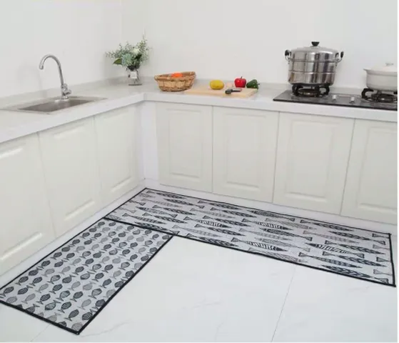 Bộ 2 Tấm Thảm Bếp Chống Trượt - Họa Tiết Độc Đáo, Kích Thước Lớn, Chất Liệu Siêu Thấm Hút Nước, Trang Trí An Toàn Cho Không Gian Sống