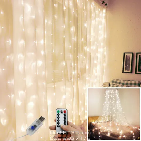 Bộ Dây Đèn LED Trang Trí Rèm Cửa Kèm Điều Khiển - Đèn Nhiều Màu Tạo Không Gian Lãng Mạn Cho Phòng Ở nhà, Tiệc Tại Gia