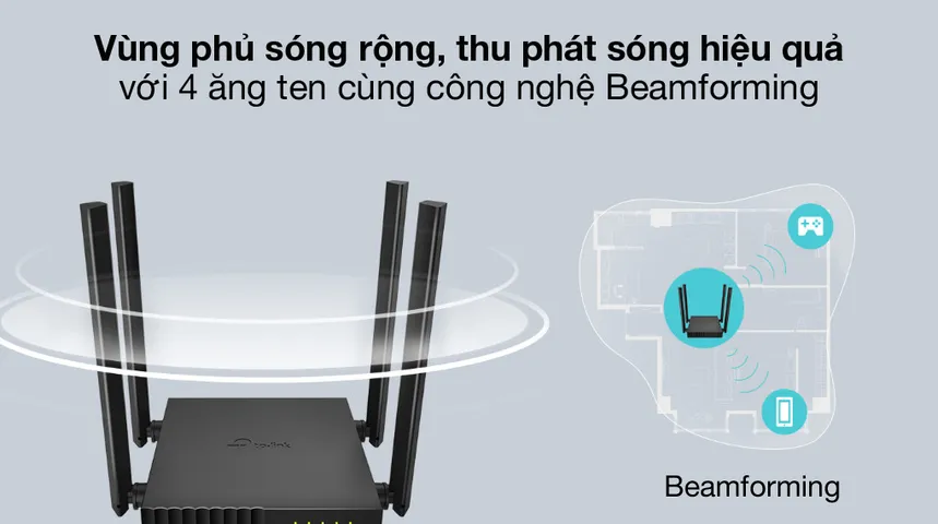 Bộ phát wifi AC1200 TP-Link Archer C54 - Router đen 4 ăng ten, tốc độ 300 Mbps, hỗ trợ 25-30 thiết bị, băng tần ổn định, đa kết nối.