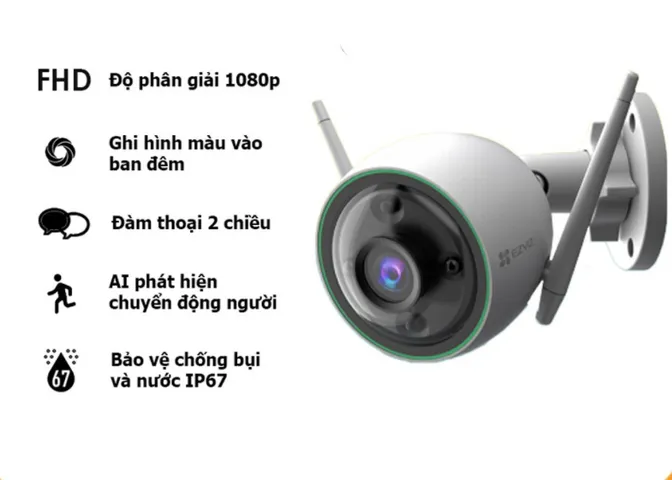 Camera Wifi Ngoài Trời Ezviz C3N - Công Nghệ AI, Full HD 1080P, Có Màu Ban Đêm, Chống Nước IP67 - Giám Sát An Ninh Thông Minh