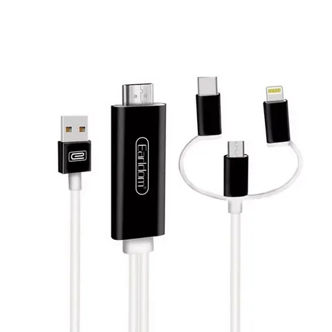 Cáp HDMI 3 đầu Earldom W13 4K - Chuyển hình ảnh Lightning, Micro, Type-C từ Điện thoại lên Tivi, Màn hình, Máy chiếu