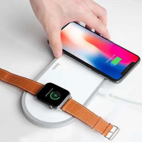 Đế sạc nhanh không dây 2 in 1 Hoco CW20, 10W - Sạc điện thoại và iWatch cùng lúc, hỗ trợ công nghệ Qi, hàng chính hãng