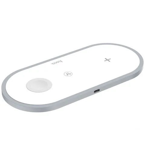Đế sạc nhanh không dây 3in1 Hoco CW24 - Sạc đồng thời điện thoại, Apple Watch và Airpod, công suất 10W, thiết kế hiện đại, tiện lợi.