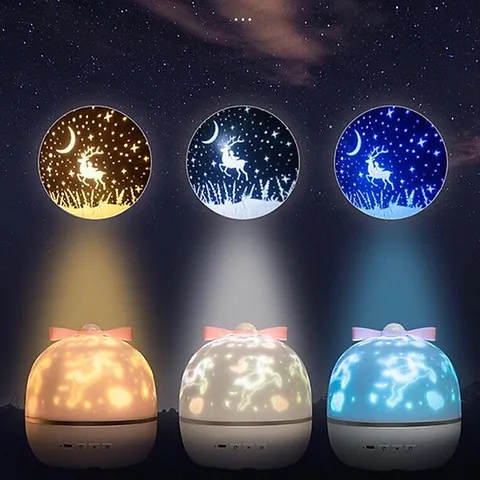 Đèn Ngủ Cảm Ứng Ngàn Sao Điều Khiển Âm Nhạc - Đèn Hình Chiếu 3D Trang Trí Phòng Ngủ Hiện Đại, Tặng Kèm 6 Hình Chiếu
