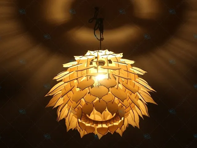 Đèn trần gỗ hoa Atiso trang trí phòng khách - Đèn thả phong cách hiện đại, chất liệu cao cấp, sang trọng cho không gian sống ấm cúng