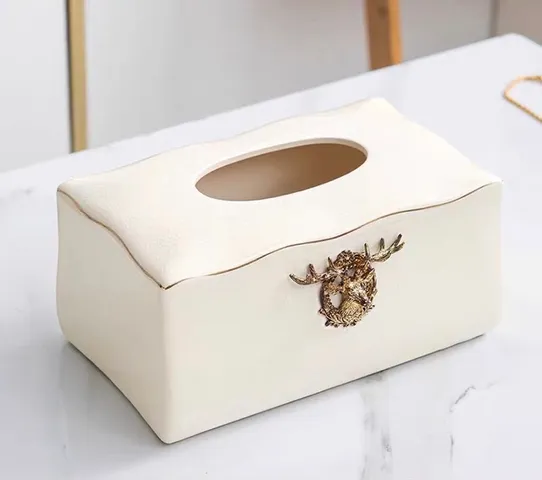 Hộp giấy gốm sứ cao cấp Bắc Âu có hình nai sừng tấm - Đồ trang trí nhà tinh tế, quà tặng độc đáo cho phòng khách và bàn ăn