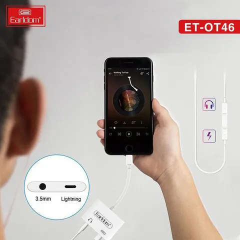 Jack chuyển 2in1 Earldom ET-OT46 - Hỗ trợ đàm thoại với cổng Lightning và AUX 3.5mm - Thiết bị tiện ích cho iPhone và tai nghe