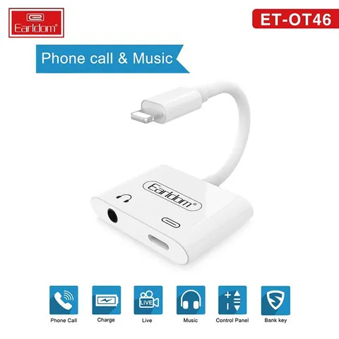 Jack chuyển 2in1 Earldom ET-OT46 - Hỗ trợ đàm thoại với cổng Lightning và AUX 3.5mm - Thiết bị tiện ích cho iPhone và tai nghe