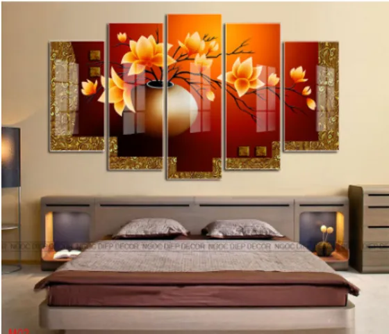 Tranh Ghép 5 Tấm Treo Tường Hiện Đại - Thiết Kế Phong Cảnh Hoa Lá Đẹp, Trang Trí Nhà Cửa Sang Trọng, Chất Liệu Formex Bền Bỉ