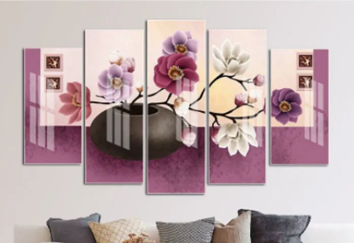 Tranh Ghép 5 Tấm Treo Tường Hiện Đại - Thiết Kế Phong Cảnh Hoa Lá Đẹp, Trang Trí Nhà Cửa Sang Trọng, Chất Liệu Formex Bền Bỉ