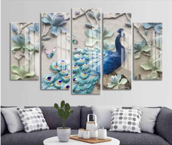 Tranh Ghép 5 Tấm Treo Tường Hiện Đại - Thiết Kế Phong Cảnh Hoa Lá Đẹp, Trang Trí Nhà Cửa Sang Trọng, Chất Liệu Formex Bền Bỉ