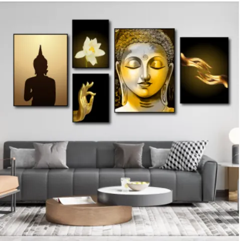 Set 5 Bức Tranh Canvas Treo Tường Họa Tiết Phật Giáo - Trang Trí Nhà Cửa Hiện Đại, Quà Tặng Độc Đáo, Chất Lượng Cao