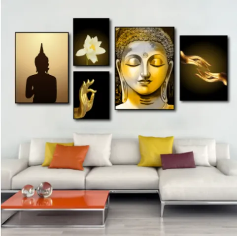 Set 5 Bức Tranh Canvas Treo Tường Họa Tiết Phật Giáo - Trang Trí Nhà Cửa Hiện Đại, Quà Tặng Độc Đáo, Chất Lượng Cao
