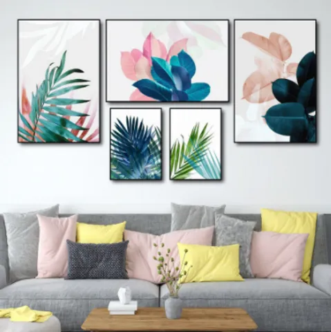 Set 5 Tranh Canvas Nghệ Thuật Họa Tiết Lá - Trang Trí Nội Thất Hiện Đại Cho Phòng Khách, Phòng Ngủ, Văn Phòng