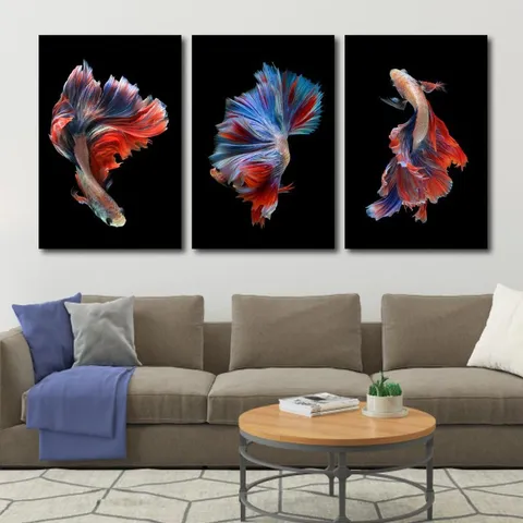 Tranh Canvas phong thủy nghệ thuật mẫu cá bơi treo tường - Thiết kế hiện đại, sắc màu tinh tế cho không gian sống thêm mới mẻ