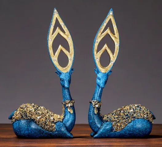 Tượng Trang Trí Cặp Hươu Phong Thủy - Decor Phòng Khách Sang Trọng, Tài Lộc, Sức Khỏe - Màu Vàng Xanh, Chất Liệu Cao Cấp