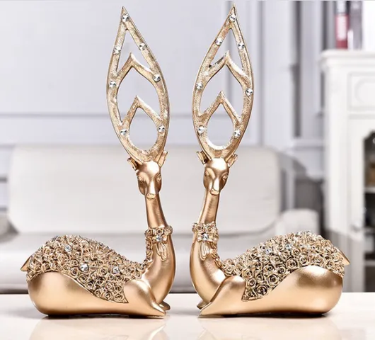 Tượng Trang Trí Cặp Hươu Phong Thủy - Decor Phòng Khách Sang Trọng, Tài Lộc, Sức Khỏe - Màu Vàng Xanh, Chất Liệu Cao Cấp