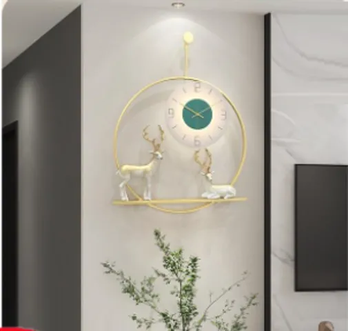 Tranh Đồng Hồ Đôi Hươu Vàng Khung Tròn Treo Tường - Thiết Kế Hiện Đại Tinh Tế, Trang Trí Không Gian Sang Trọng 65x50cm