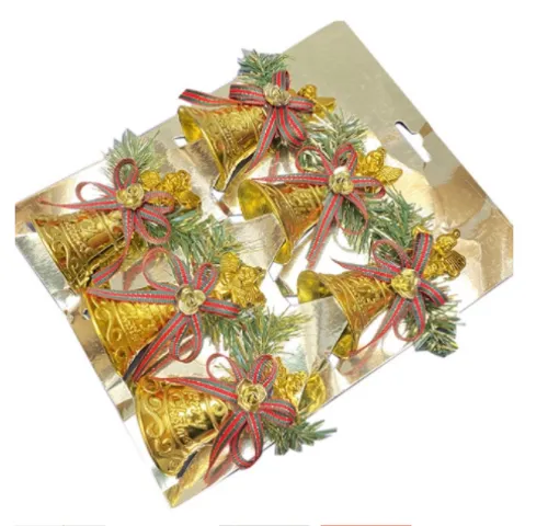 Set 6 Chuông Nơ và Lá Xanh Trang Trí Noel - Decor Giáng Sinh Tươi Mát Cho Nhà Cửa, Chất Liệu Nhựa Vải Cao Cấp