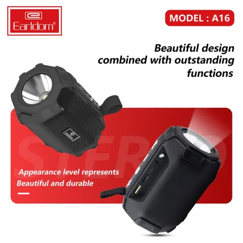 Loa Bluetooth Earldom A16 Tích Hợp Đèn Pin 2 Trong 1 - Âm Thanh Mạnh Mẽ, Thích Hợp Đi Ngoài Trời, Picnic, Tổ Chức Tiệc