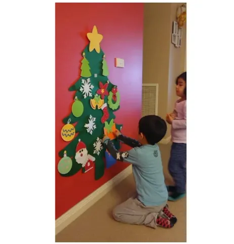 Cây Thông Noel Dán Tường Vải Dạ Đẹp - Trang Trí Giáng Sinh 110x70cm, Phụ Kiện 25 Món, Tiết Kiệm Không Gian